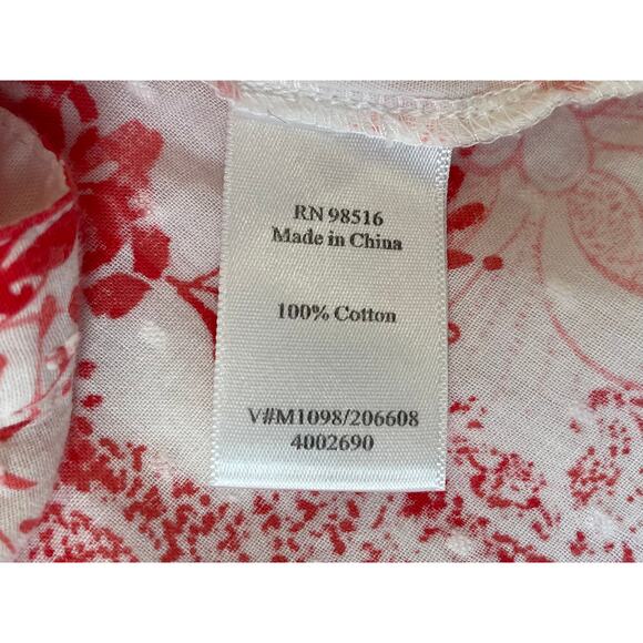 Coldwater Creek Cotton 3/4 Sleeve Button Down Shirt Red Floral, Swiss Dots, 1X - Picture 8 of 11